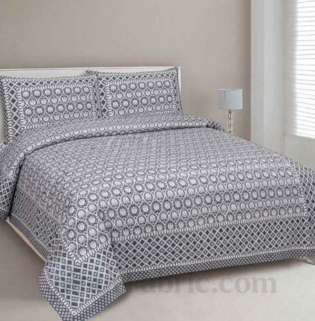 Luxe Damask Metal Gray Pure Cotton Double Bedsheet