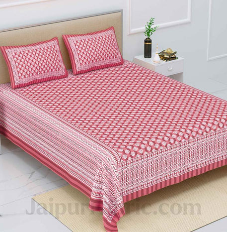 Tribal Striped Rouge Pink Pure Cotton Double Bedsheet