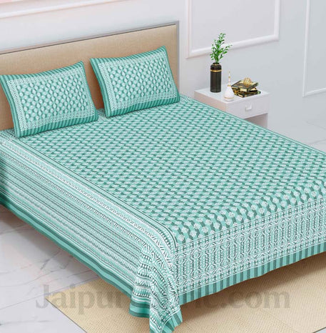 Tribal Striped Teal Green Pure Cotton Double Bedsheet