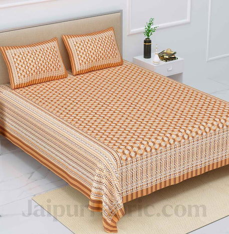 Tribal Striped Amber Yellow Pure Cotton Double Bedsheet