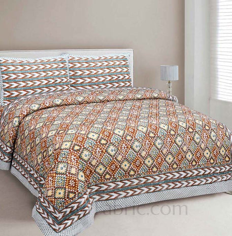 Kaleidoscope Brown Cotton Double Bedsheet