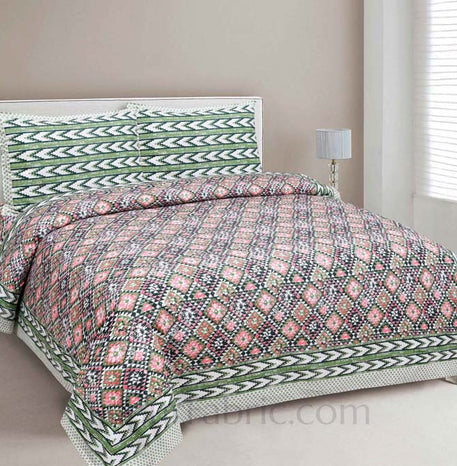 Kaleidoscope Green Cotton Double Bedsheet