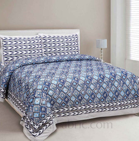 Kaleidoscope Blue Cotton Double Bedsheet