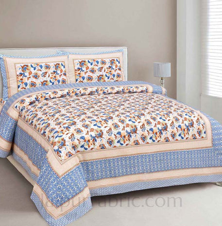 Phalgun Blue Cotton Double Bedsheet