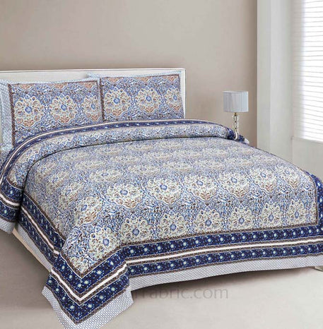 Garden Grace Blue Cotton Double Bedsheet