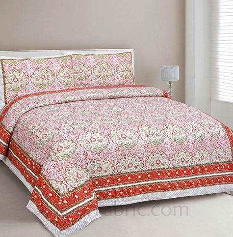 Garden Grace Orange Cotton Double Bedsheet