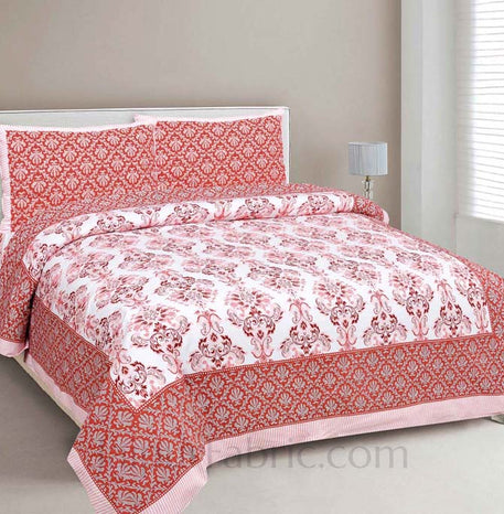 Ethnic Vibes Pink Cotton Double Bedsheet