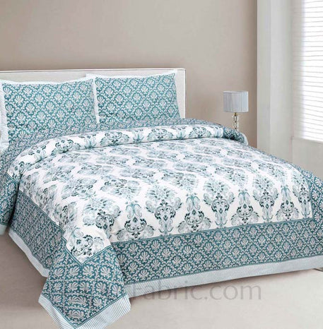 Ethnic Vibes Blue Cotton Double Bedsheet