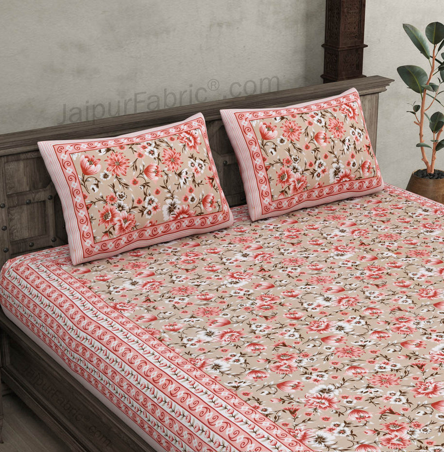 Festine Flower Pink Cotton Double Bedsheet