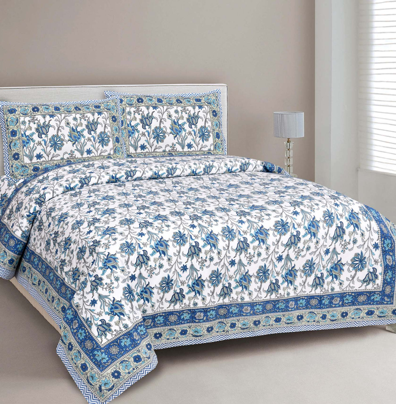 Spring Fresh Blue Pure Cotton Double BedSheet