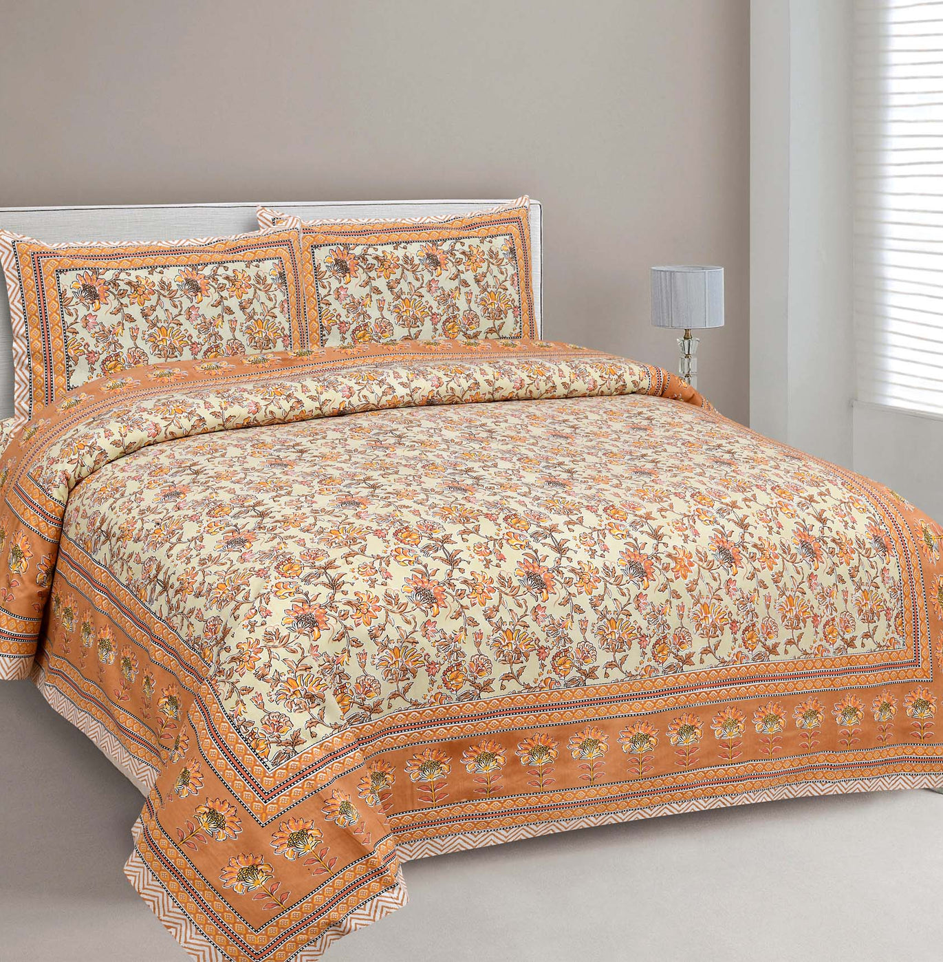 Fresh Carnations Orange Pure Cotton Double BedSheet