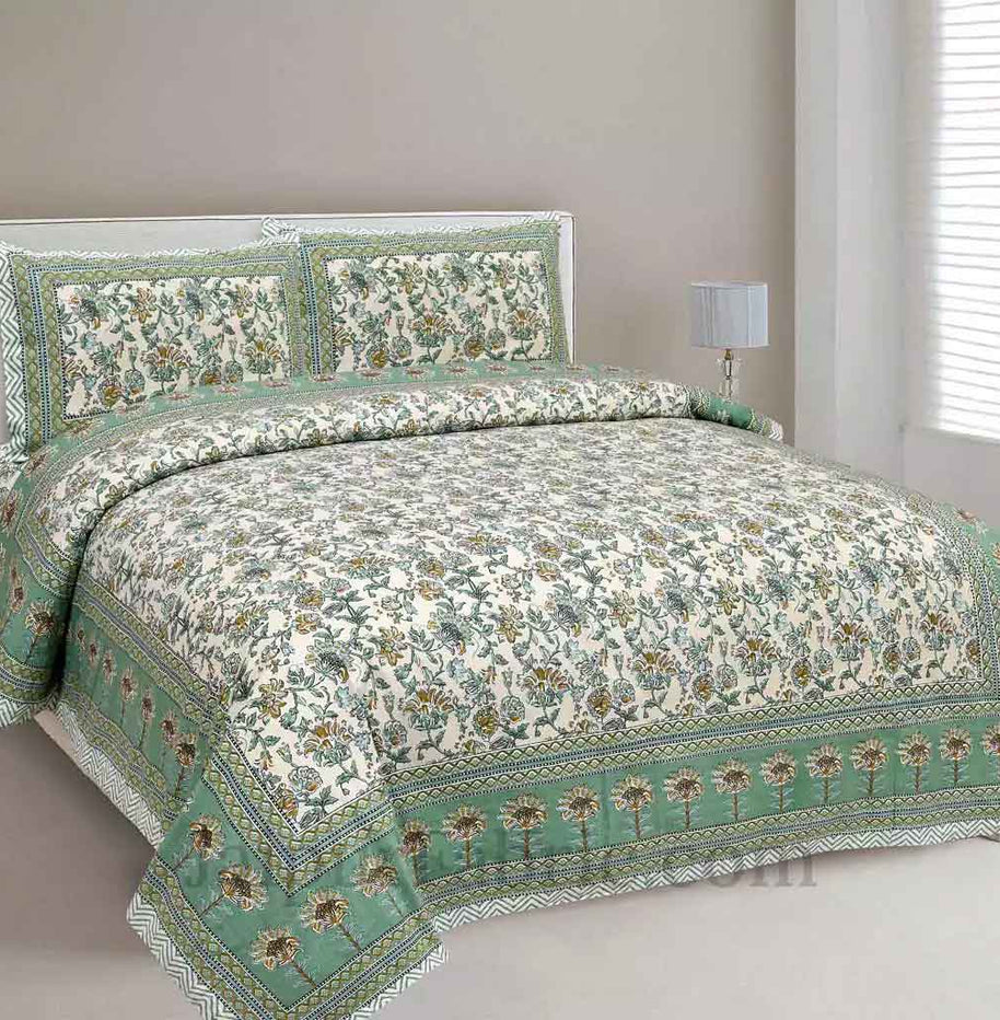 Fresh Carnations Green Pure Cotton Double BedSheet