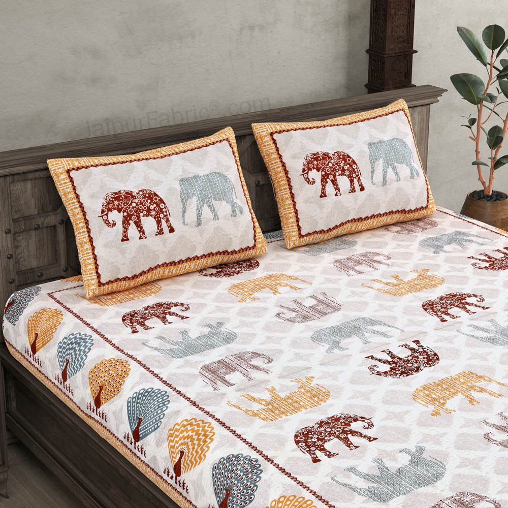 Elephant Print Handmade 100% CottonoBed Sheet ,Printed Bed Sheet ,Flat Sheet , Queen Bed sale Sheet , Full Flat Sheet , Bed Covers