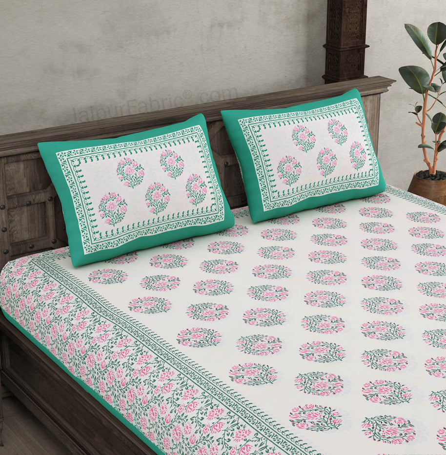 Floral Curl Green Double Bedsheet