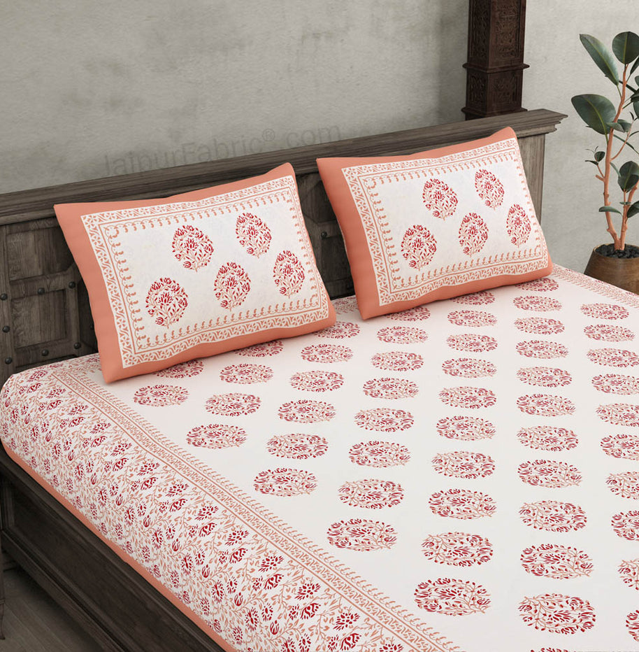 Floral Curl Peach Double Bedsheet