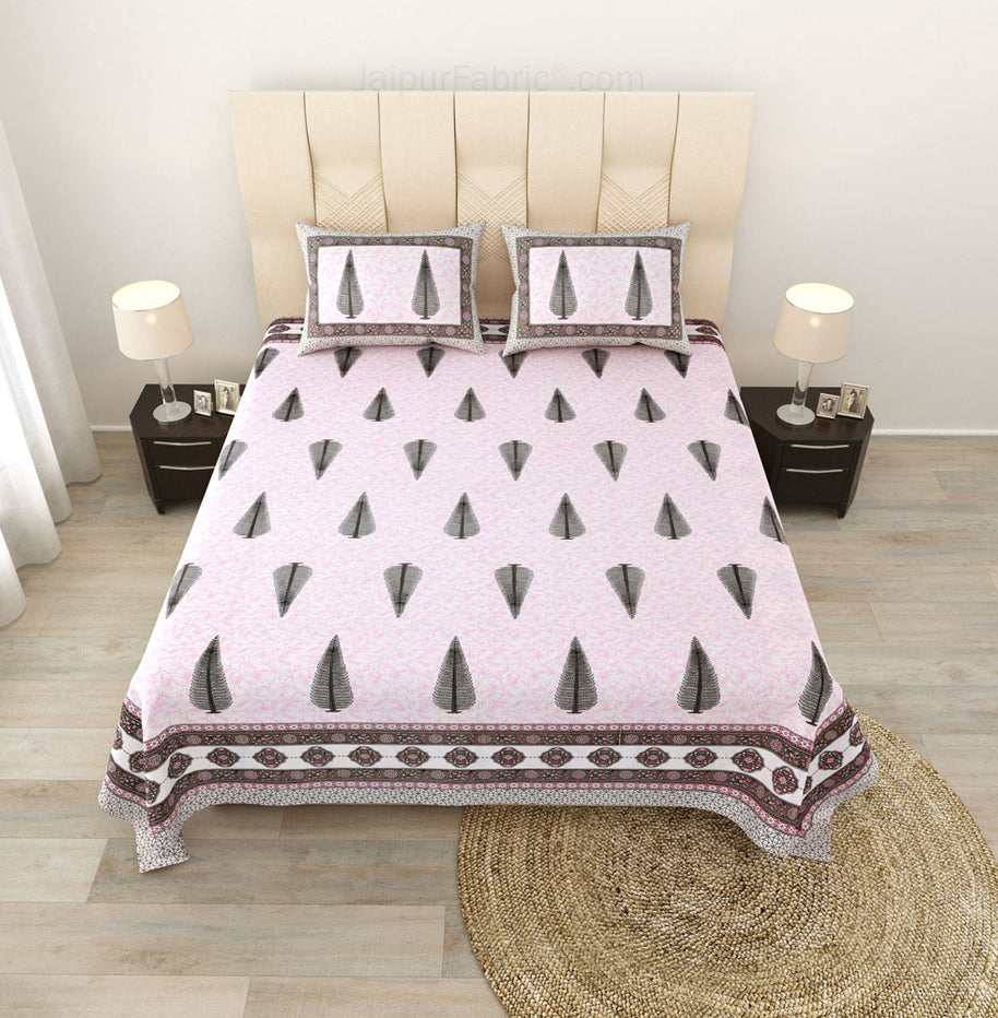 Ethnic Motif Pink Block Print Pure Cotton Double Bedsheet