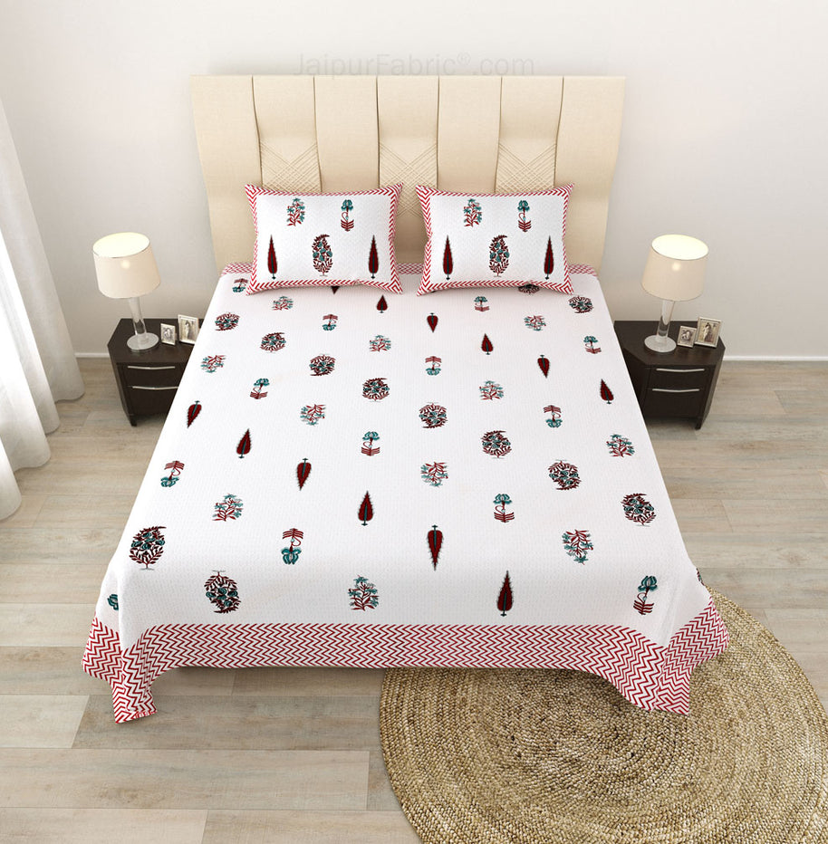 Folklore Fables Pink Block Print Pure Cotton Double Bedsheet