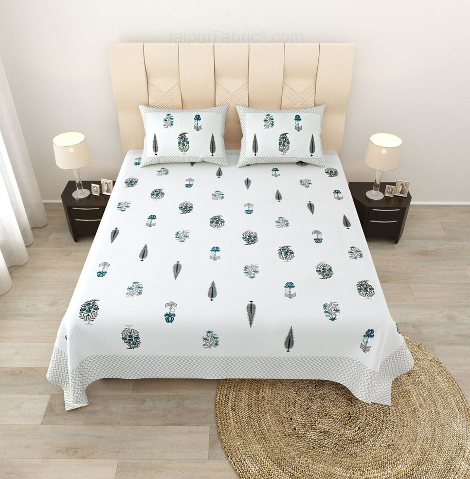 Folklore Fables Gray Block Print Pure Cotton Double Bedsheet