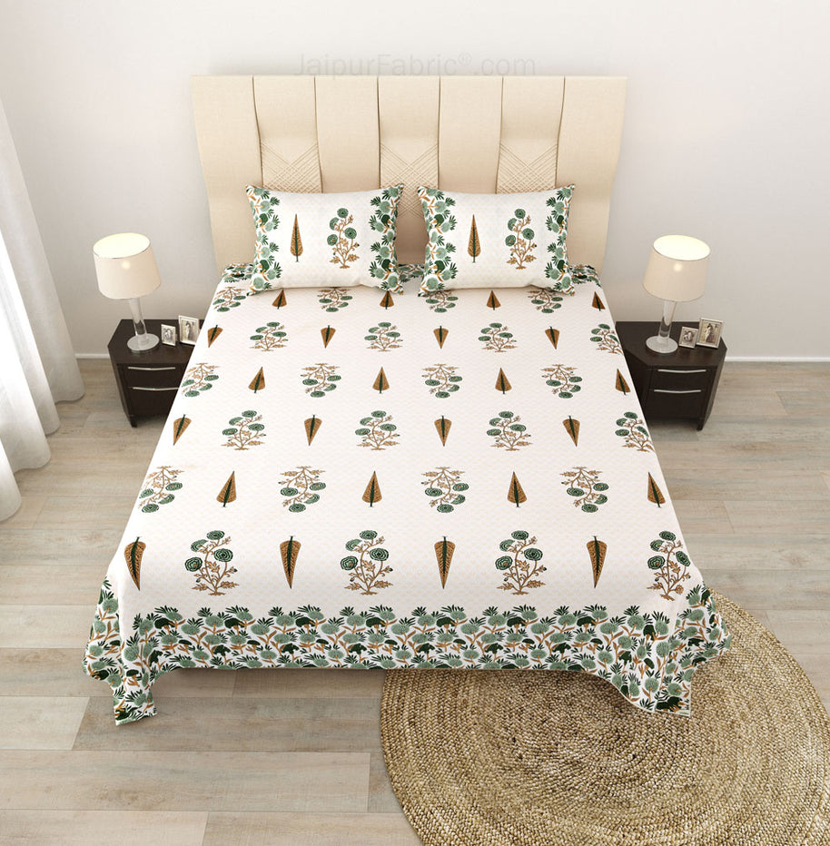 Natures Embrace Green Block Print Pure Cotton Double Bedsheet