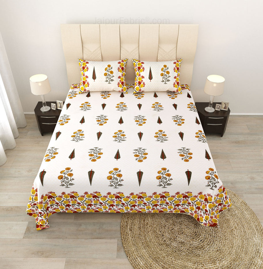 Natures Embrace Mustard Block Print Pure Cotton Double Bedsheet