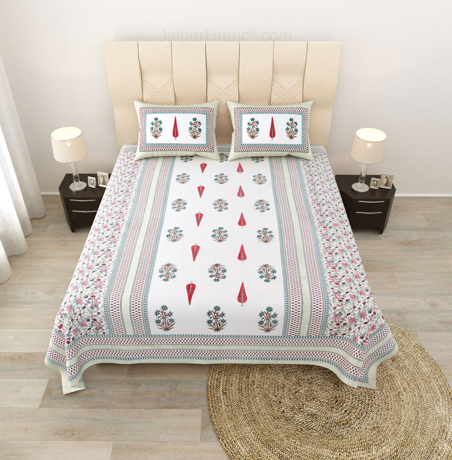 Serene Symmetry Gray Block Print Pure Cotton Double Bedsheet