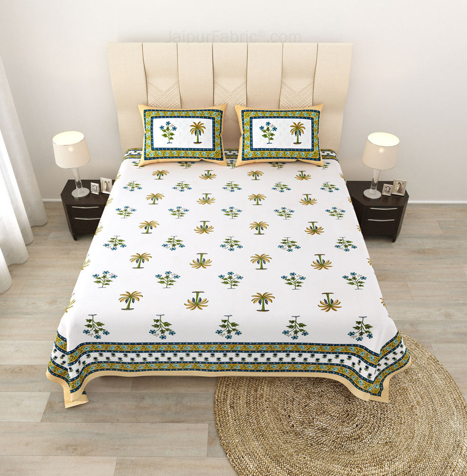 Cultural Mosaic Lemon Block Print Pure Cotton Double Bedsheet