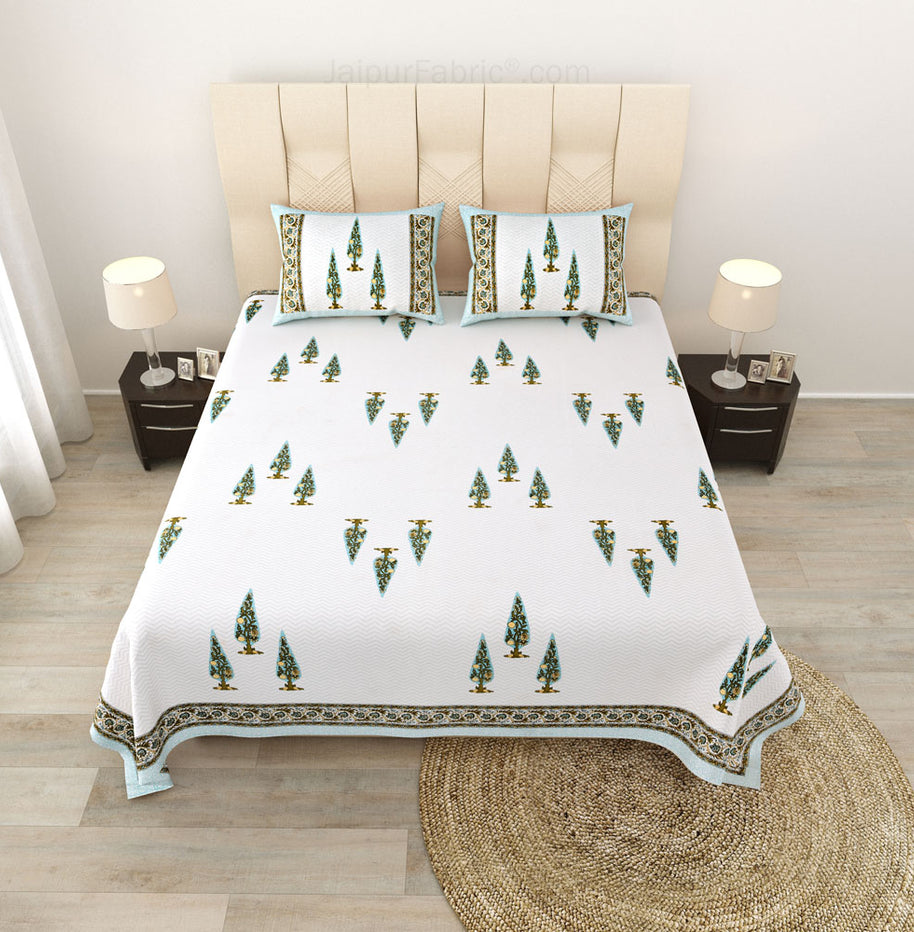 Elemental Elegance Green Block Print Pure Cotton Double Bedsheet