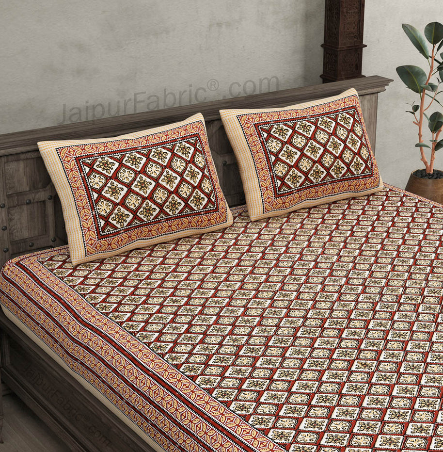 Floret Retro Brick Red Cotton Double Bedsheet