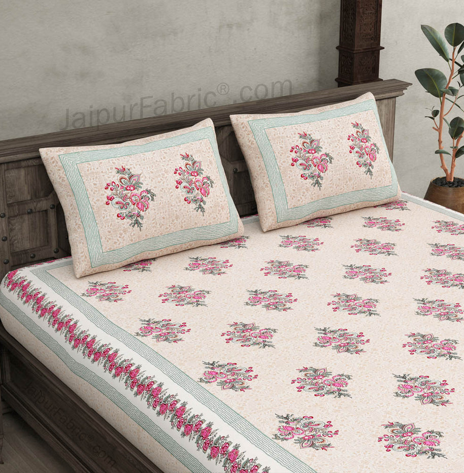 Bouquet Beveled Pink Cotton Double Bedsheet