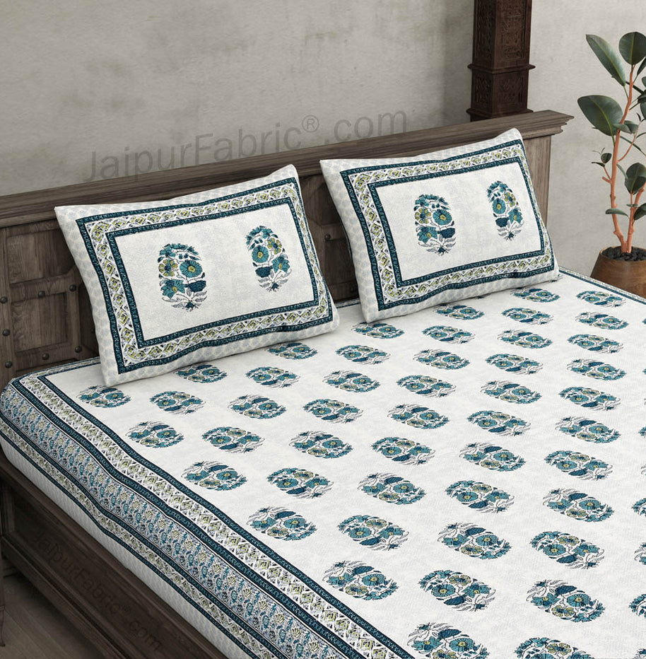 Fancy Inclination Green Cotton Double Bedsheet