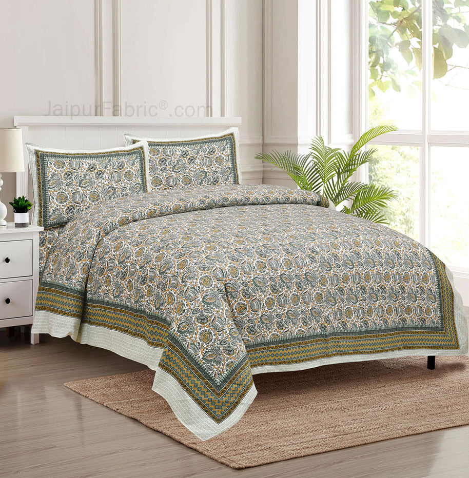 Green Florets Jaipur Fabric Double Bed Sheet