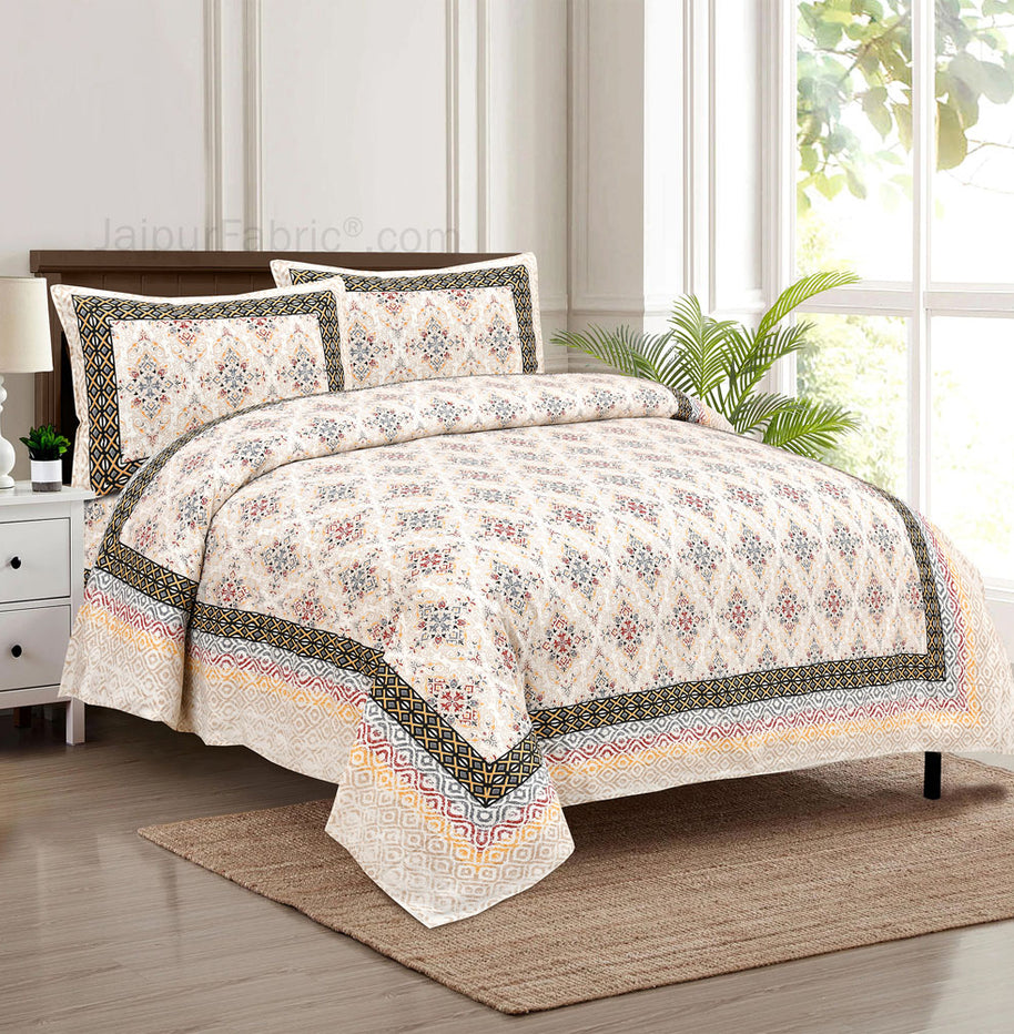 Modern Tradition Cream Jaipur Fabric Double Bed Sheet