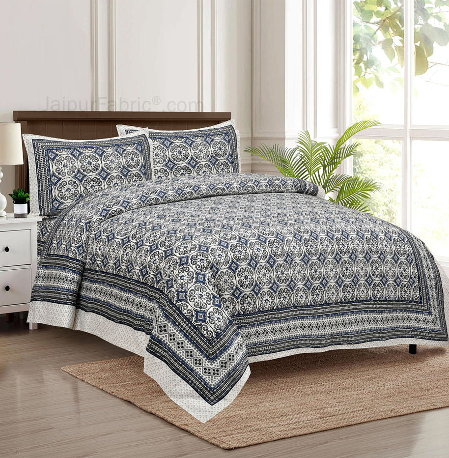 Blue Pattern Jaipur Fabric Double Bed Sheet