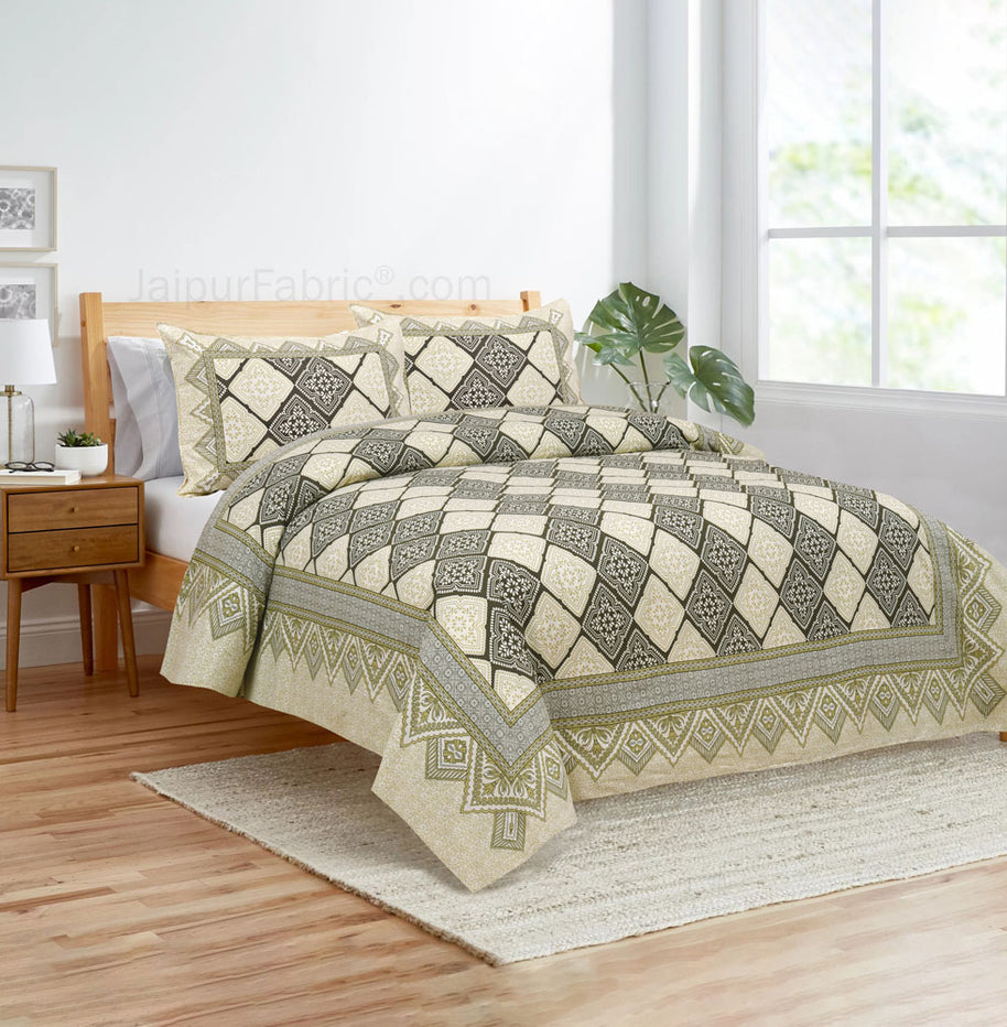 Green Geometry Jaipur Fabric Double Bed Sheet