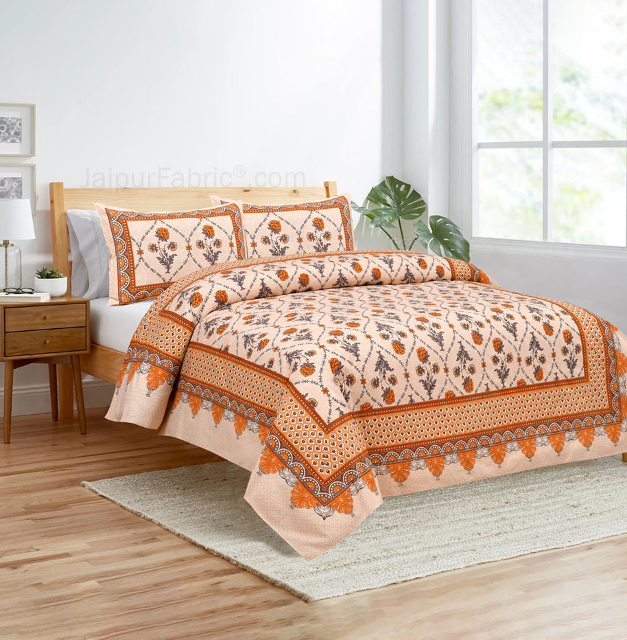 Peachy Jaal Jaipur Fabric Double Bed Sheet