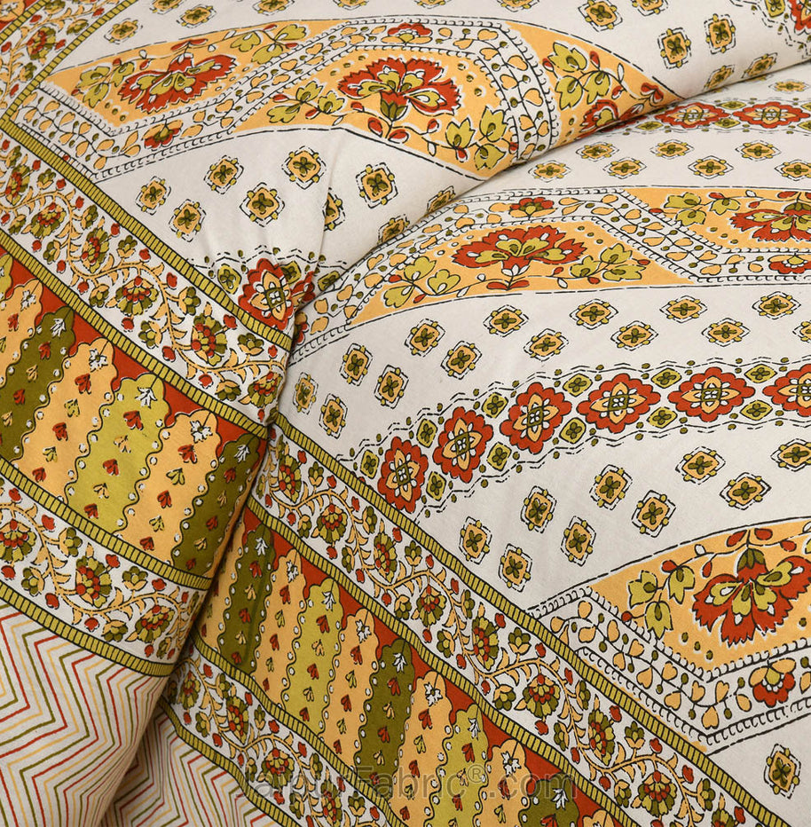 Lienage Yellow Jaipur Fabric Double Bed Sheet