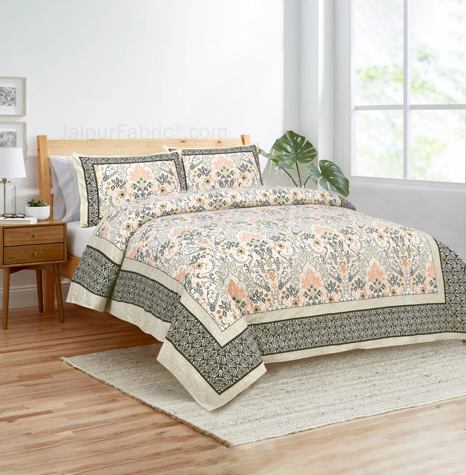 Green Florals Jaipur Fabric Double Bed Sheet