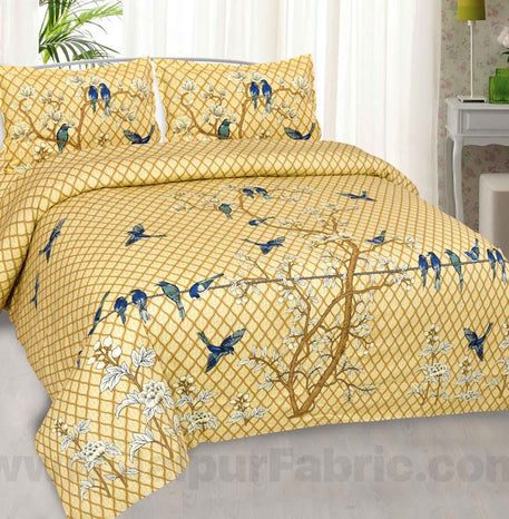 Golden Sparrow Cotton King Size Bedsheet