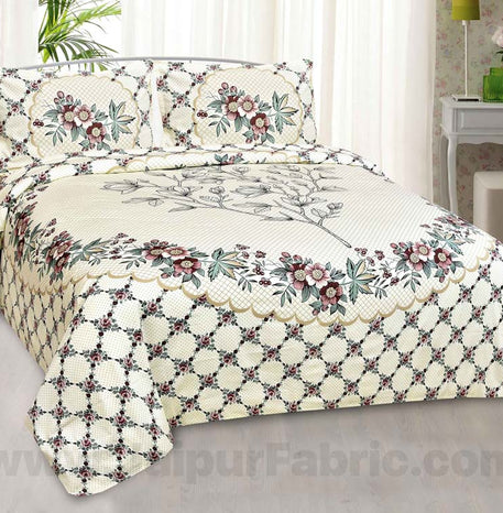 Creamish Floral Cotton King Size Bedsheet