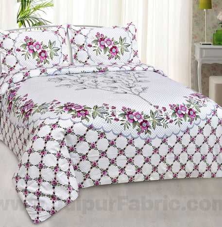 Greyish Floral Cotton King Size Bedsheet