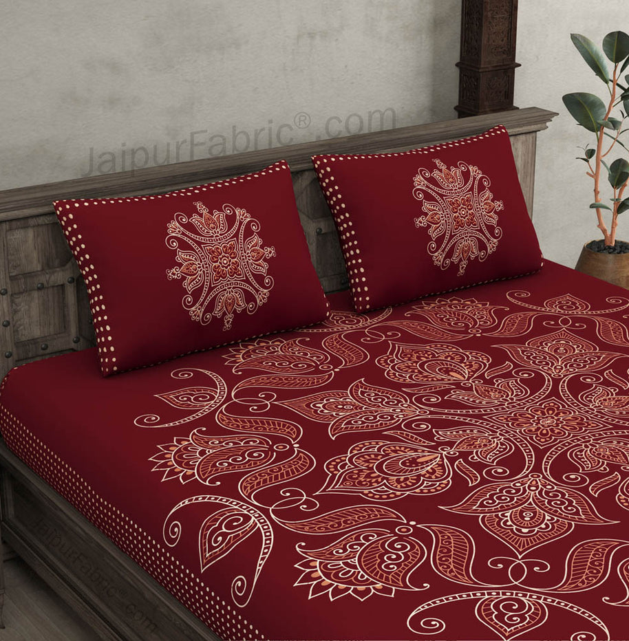 Royal Goldi Maroon King Size Bed Sheet