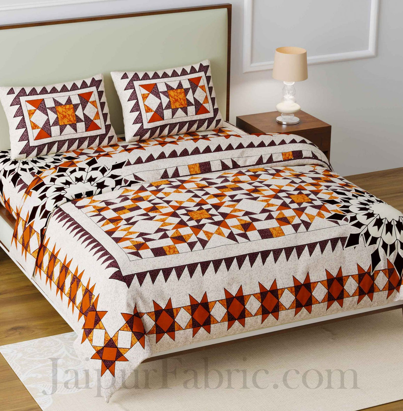 Multi-color Modern Geometric Cotton Jaipur Double Bedsheet