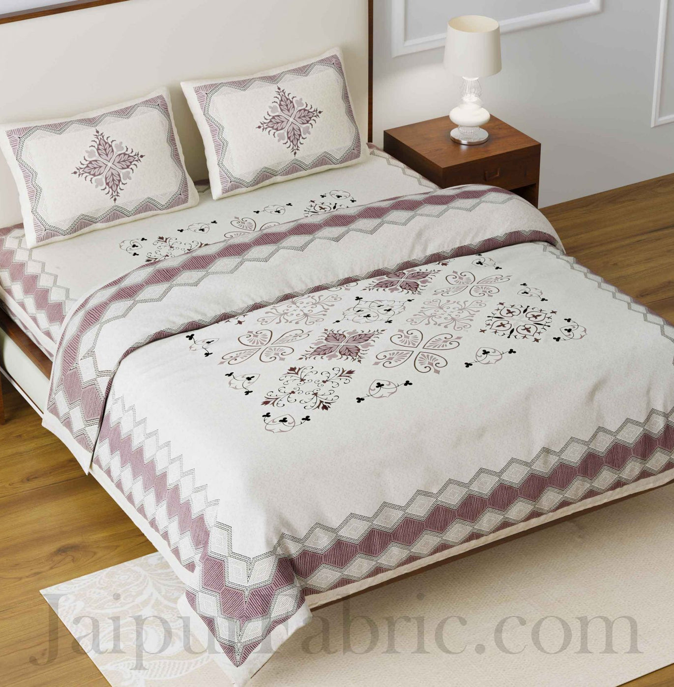 Brown & Cream Ornate Cotton Jaipur Double Bedsheet