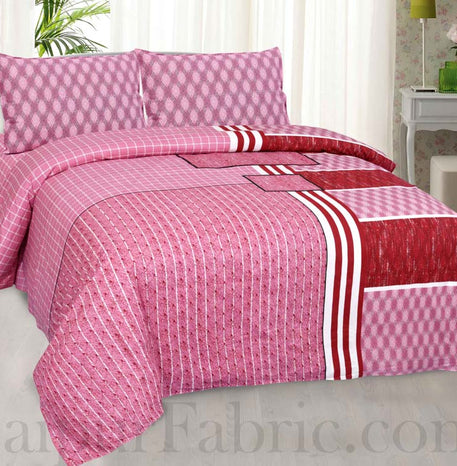 Jaipur Fabric Multi Design Pink Small Checkered Border Cotton Double Bedsheet