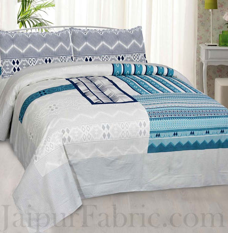 Jaipur Fabric Multi Design White & Blue Small Checkered Border Cotton Double Bedsheet