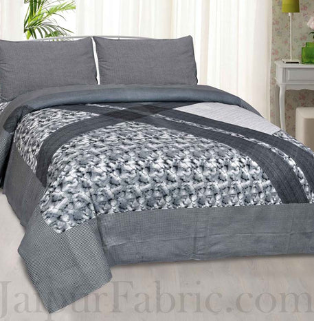 Jaipur Fabric Grey Multi Design Small Checkered Border Cotton Double Bedsheet