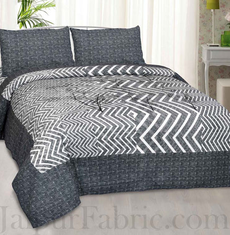 Jaipur Fabric Dark Grey ZigZag Cotton Double Bedsheet