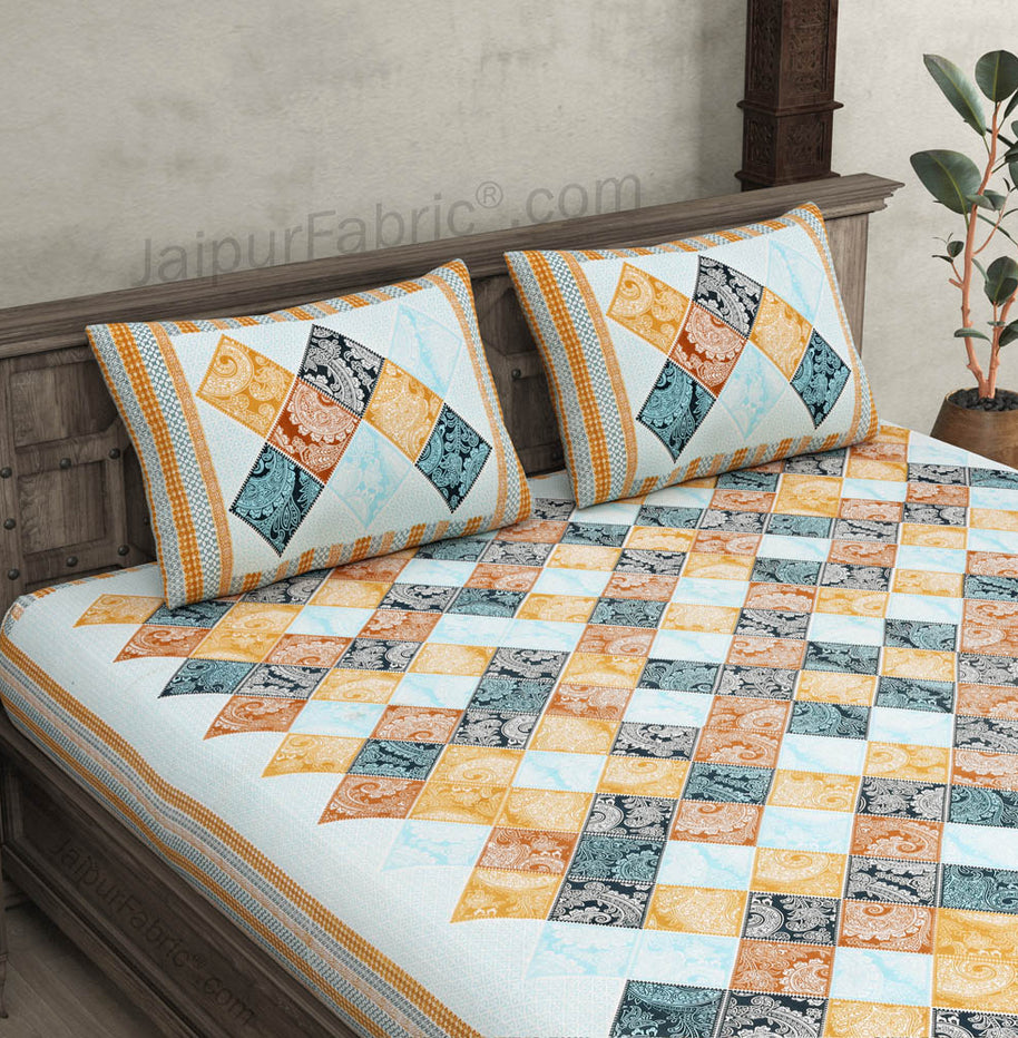 Ethnic Tiles Blue Double Bedsheet