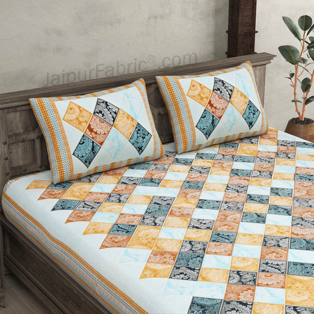 Ethnic Tiles Blue Double Bedsheet