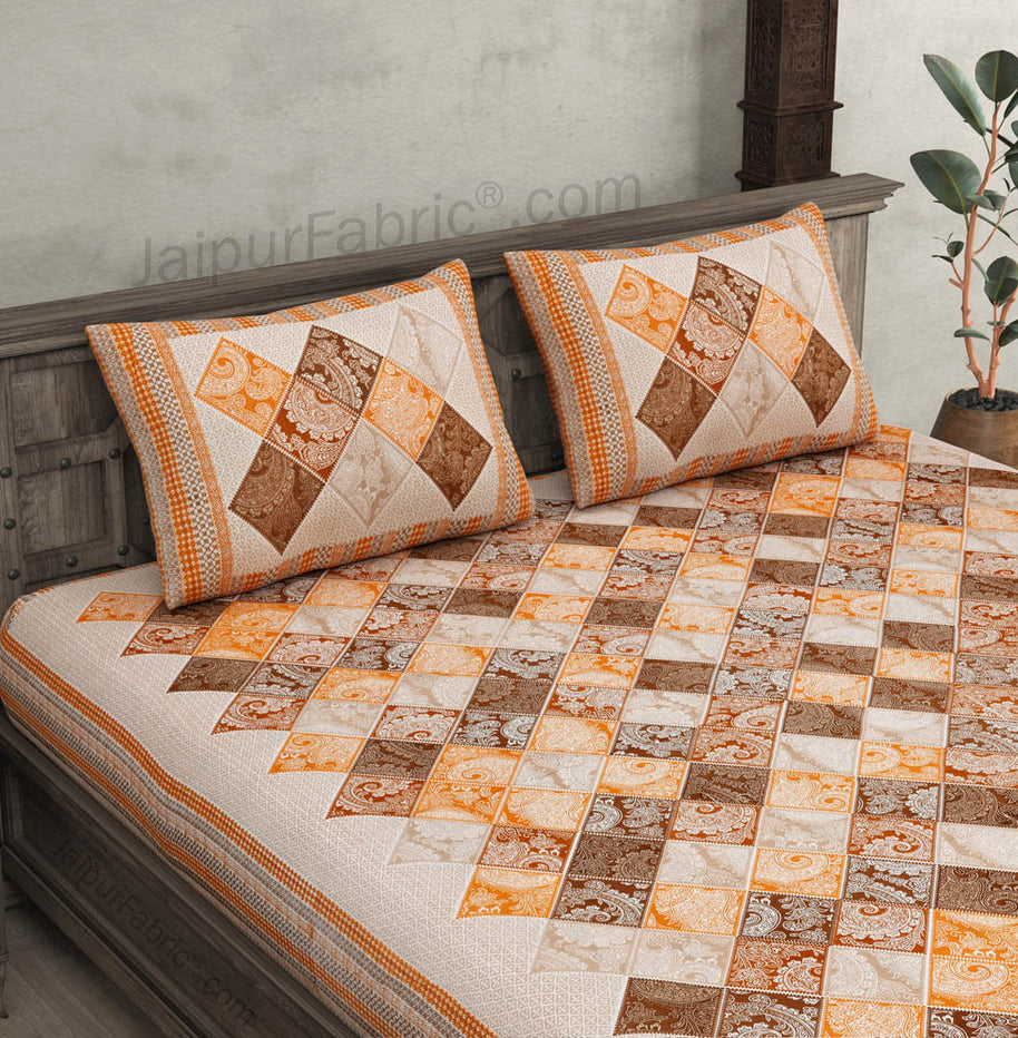 Ethnic Tiles Orange Double Bedsheet